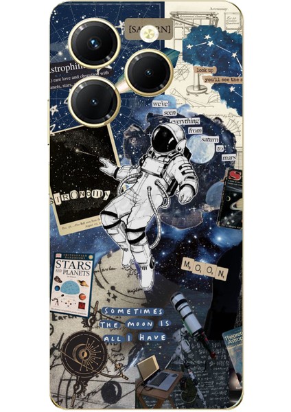 Tecno Spark 20 Pro Uyumlu Retro Astronot Tasarımlı Baskılı Silikon Kılıf