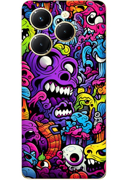 Tecno Spark 20 Pro Uyumlu Psikodeli Renkli Canavarlar Baskılı Silikon Kılıf