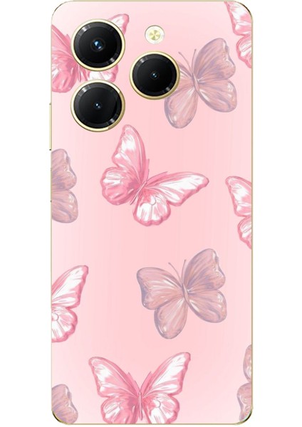 Tecno Spark 20 Pro Uyumlu Pembe Kelebekler Baskılı Silikon Kılıf