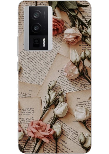 Poco F5 Pro Uyumlu Retro Gazete Güller Tasarımlı Baskılı Silikon Kılıf