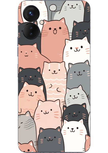 Tecno Spark 9 Pro Uyumlu Pufi Kedicikler Tasarımlı Baskılı Silikon Kılıf