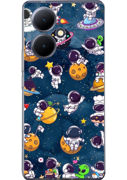 Vivo V29 Lite Uyumlu Minik Astronotlar Uzayda Baskılı Silikon Kılıf
