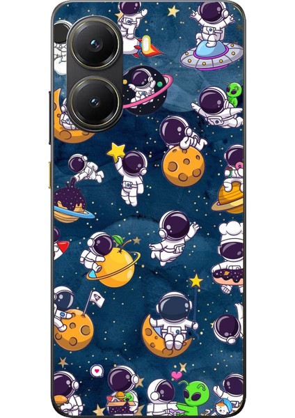 Poco X7 Pro Uyumlu Minik Astronotlar Uzayda Baskılı Silikon Kılıf