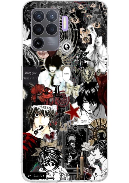 Oppo Reno 5 Lite Uyumlu Death Note Kolaj Tasarımlı Baskılı Silikon Kılıf