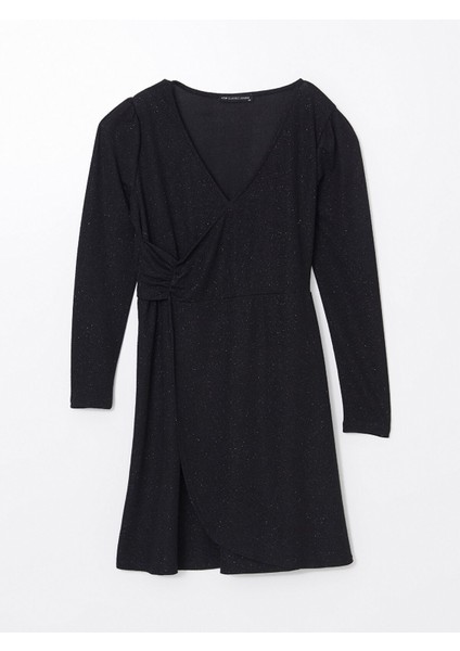 Yeni Sezon Kruvaze Yaka Parlak Görünümlü Elbise indirimleri