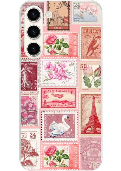Samsung Galaxy S24 Plus Uyumlu Pembe Posta Pulları Baskılı Silikon Kılıf