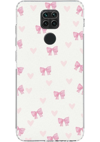 Redmi Note 9 Uyumlu Fiyonklar ve Pembe Kalpler Baskılı Silikon Kılıf