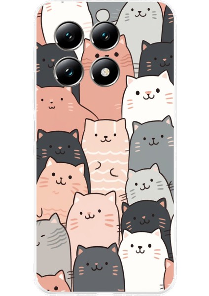 Xiaomi Mi 14T Uyumlu Pufi Kedicikler Tasarımlı Baskılı Silikon Kılıf