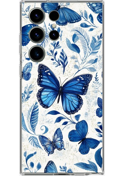 Samsung Galaxy S24 Ultra Uyumlu Mavi Kelebekler Baskılı Silikon Kılıf