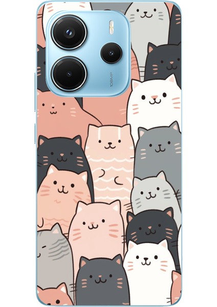 Redmi Note 14 4g Uyumlu Pufi Kedicikler Tasarımlı Baskılı Silikon Kılıf