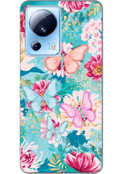 Xiaomi Mi 13 Lite Uyumlu Kelebekler ve Çiçekler Baskılı Silikon Kılıf
