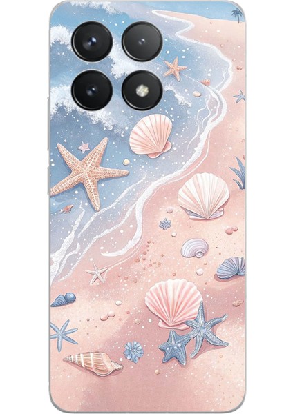 Poco F6 Pro Uyumlu Sahil Deniz Kabuğu Baskılı Silikon Kılıf