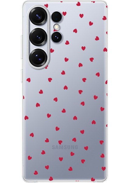 Samsung Galaxy S25 Ultra Uyumlu Kırmızı Kalpler Tasarımlı Baskılı Silikon Kılıf