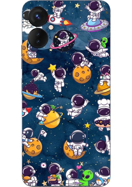 Tecno Spark 9 Pro Uyumlu Minik Astronotlar Uzayda Baskılı Silikon Kılıf