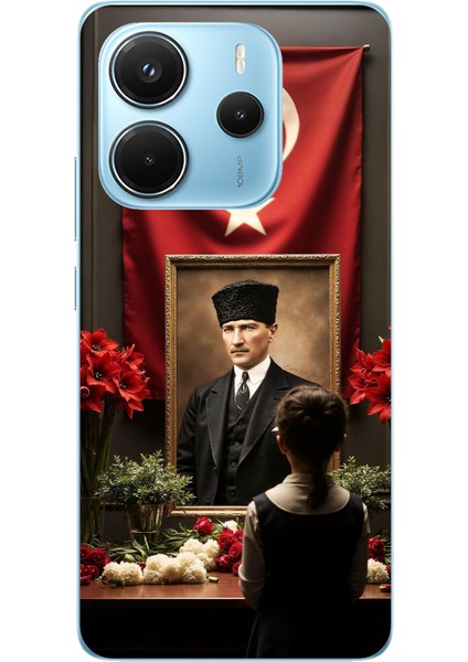 Redmi Note 14 4g Uyumlu Atatürk Türk Bayrağı Tablo Baskılı Silikon Kılıf
