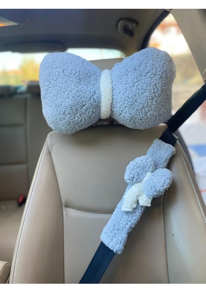 Oto Koltuğu Boyun Yastığı ve Emniyet Kemeri Kılıfı- Pelüş Araç Yastığı ve Emniyet Kemeri Seti