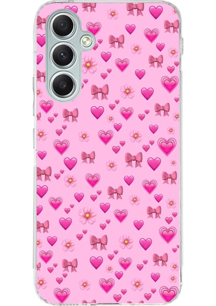 Samsung Galaxy A34 Uyumlu Pembe Minik Kalpler Baskılı Silikon Kılıf