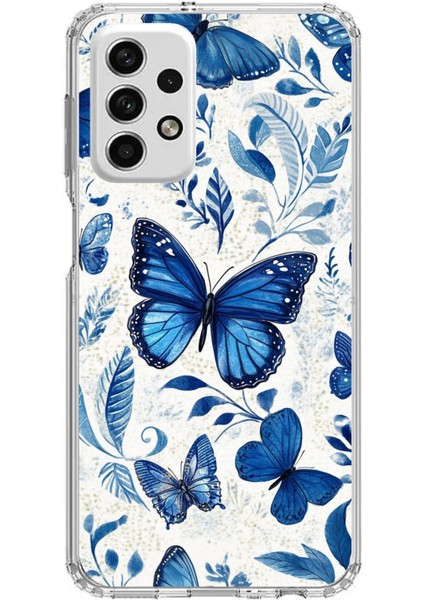 Samsung Galaxy A73 Uyumlu Mavi Kelebekler Baskılı Silikon Kılıf