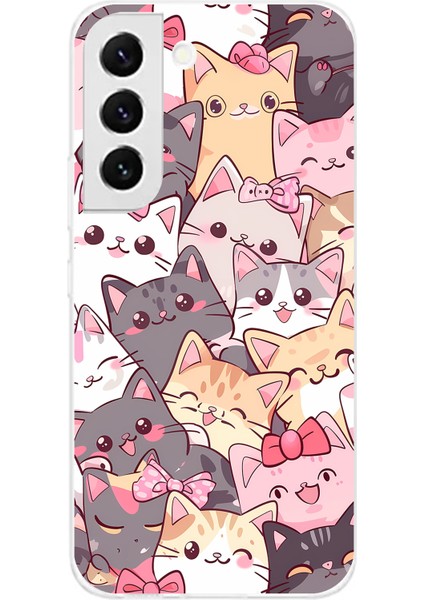 Samsung Galaxy S22 Uyumlu Sevimli Kediler Baskılı Silikon Kılıf