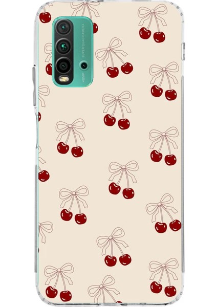Redmi 9t - Poco M3 Uyumlu Fiyonklu Kirazlar Baskılı Silikon Kılıf