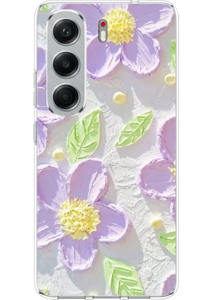 Tecno Camon 40 Pro Uyumlu Mor Papatyalar Sulu Boya Baskılı Silikon Kılıf