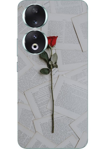 Honor 90 Uyumlu Kırmızı Gül Baskılı Silikon Kılıf