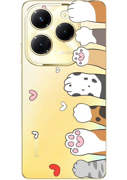 Tecno Spark 20 Pro Uyumlu Sevimli Kedi Patiler Tasarımlı Baskılı Silikon Kılıf