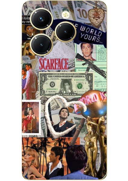 Tecno Spark 20 Pro Uyumlu Scarface Kolaj Tasarımlı Baskılı Silikon Kılıf