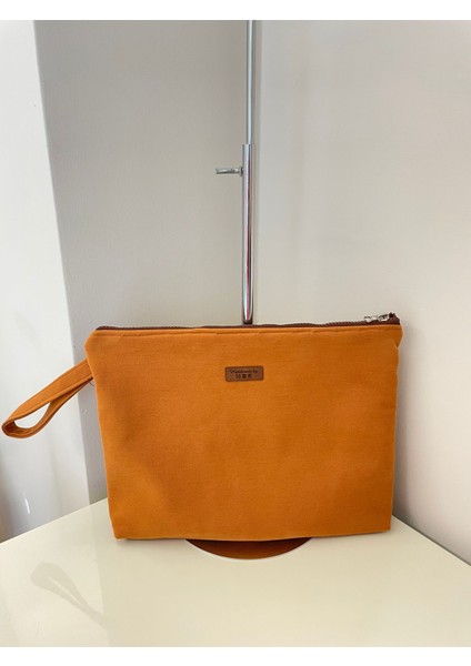 Gabardin Kumaştan Portföy Çanta-Kahverengi Düz