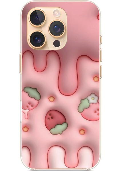 iPhone 16 Pro Uyumlu Çilekli Pasta Baskılı Silikon Kılıf