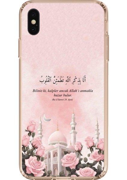 iPhone Xs Max Uyumlu Rad Suresi Cami ve Güller Baskılı Silikon Kılıf