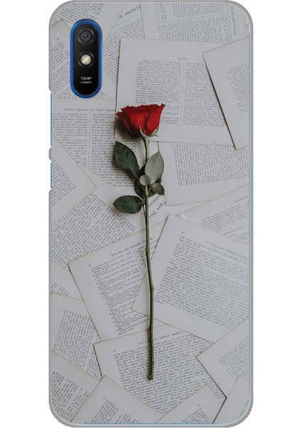 Redmi 9A Uyumlu Kırmızı Gül Baskılı Silikon Kılıf