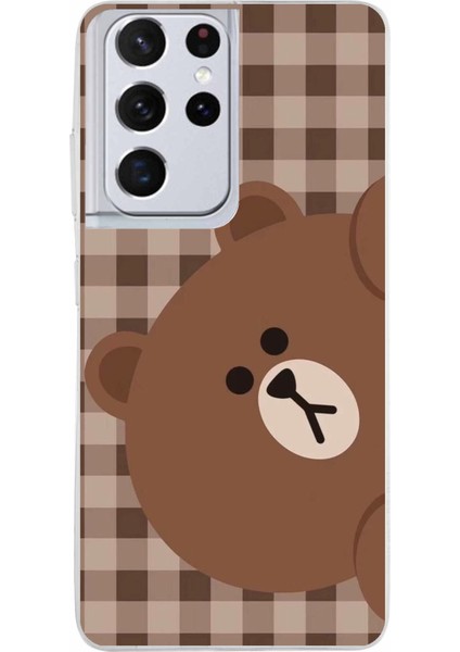 Samsung Galaxy S21 Ultra Uyumlu Kahverengi Ayı Yan Tasarımlı Baskılı Silikon Kılıf