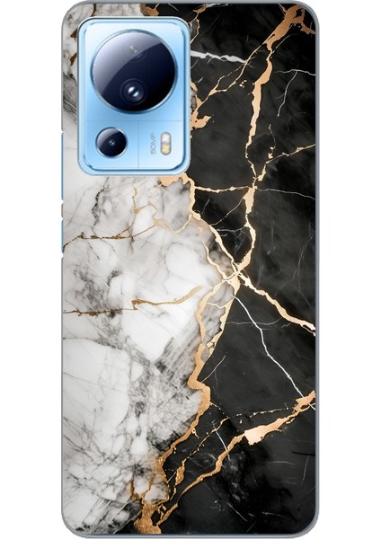 Xiaomi Mi 13 Lite Uyumlu Siyah Beyaz Mermer Baskılı Silikon Kılıf