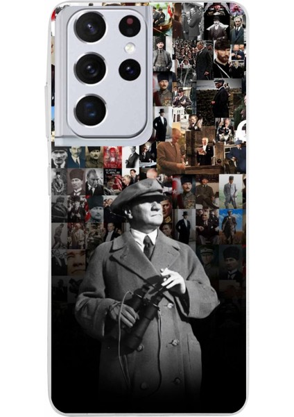 Samsung Galaxy S21 Ultra Uyumlu Atatürk Portre Kolaj Baskılı Silikon Kılıf