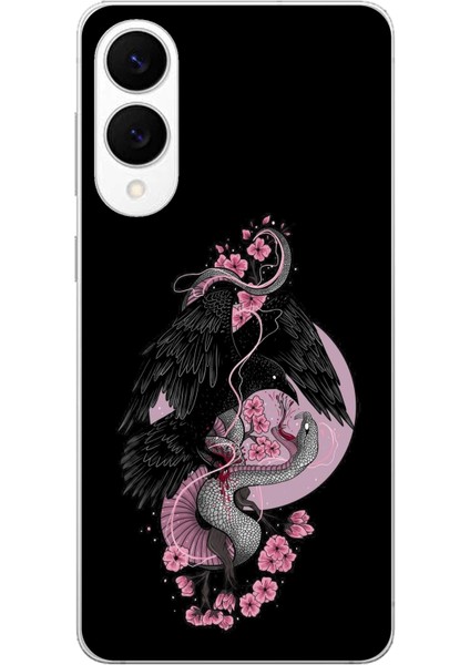 Samsung Galaxy S25 Edge Uyumlu Pembe Siyah Yılan Baskılı Silikon Kılıf