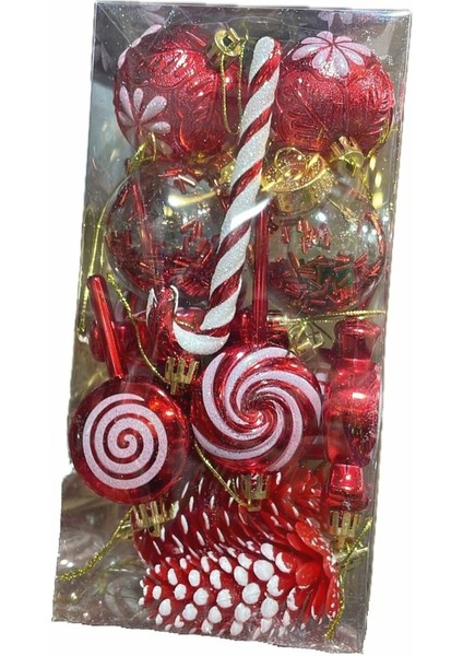 17'li Karışık Lüks Yılbaşı Çam Ağacı Süsü Kırmızı Noel Şeker Kamışı Süsü modelleri