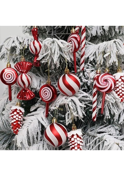 17'li Karışık Lüks Yılbaşı Çam Ağacı Süsü Kırmızı Noel Şeker Kamışı Süsü indirimleri