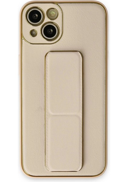 iPhone 14 Plus Kılıf Coco Deri Standlı Kapak - Gold