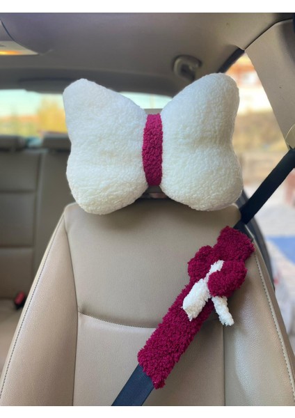 Oto Koltuğu Boyun Yastığı ve Emniyet Kemeri Kılıfı-Beyaz-Pelüş Araç Yastığı ve Emniyet Kemeri Seti fiyatları
