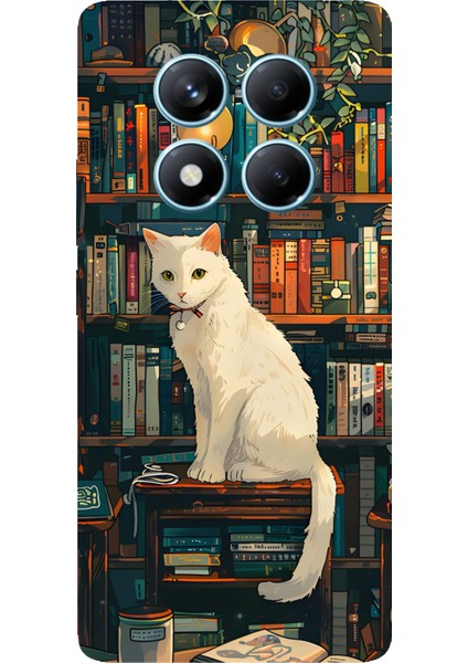 Redmi Note 14 Pro 4g Uyumlu Kitaplık Beyaz Kedi Tasarımlı Baskılı Silikon Kılıf