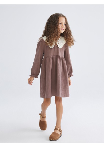 Yeni Sezon Bebe Yaka Kız Çocuk Müslin Elbise