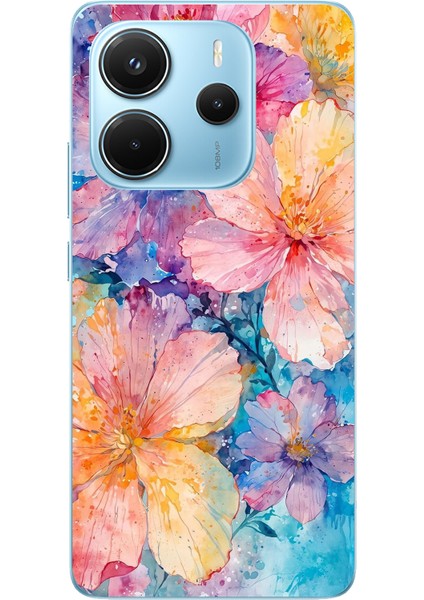Redmi Note 14 4g Uyumlu Renkli Çiçekler Sulu Boya Baskılı Silikon Kılıf