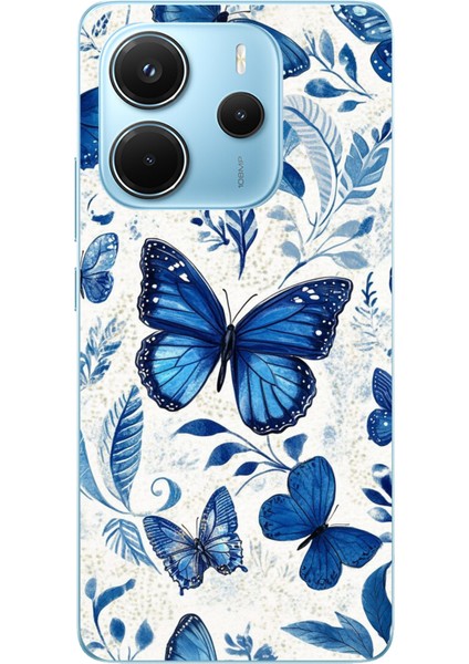 Redmi Note 14 4g Uyumlu Mavi Kelebekler Baskılı Silikon Kılıf