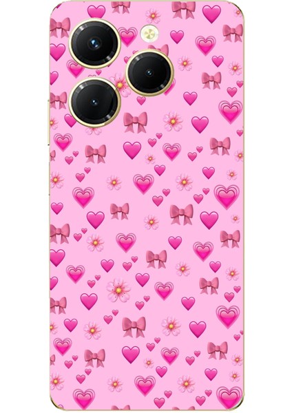 Tecno Spark 20 Pro Uyumlu Pembe Minik Kalpler Baskılı Silikon Kılıf