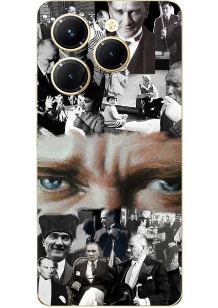 Tecno Spark 20 Pro Uyumlu Atatürk Renkli Kolaj Gözler Baskılı Silikon Kılıf