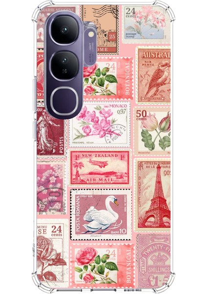 Vivo V40 Lite Uyumlu Pembe Posta Pulları Baskılı Silikon Kılıf