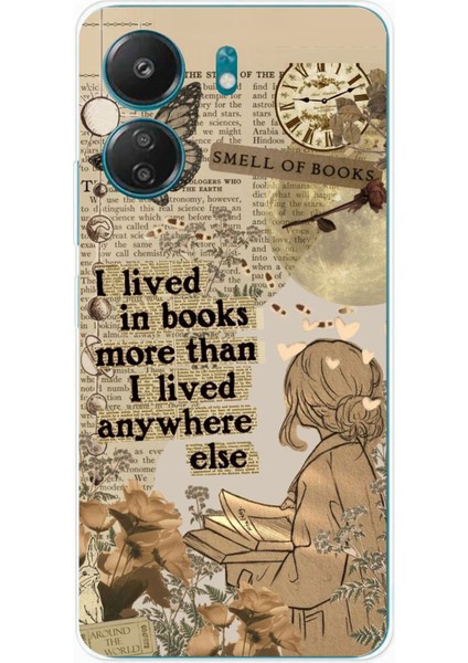 Redmi 13C - Poco C65 Uyumlu Kitap Okuyan Kadın Retro Baskılı Silikon Kılıf