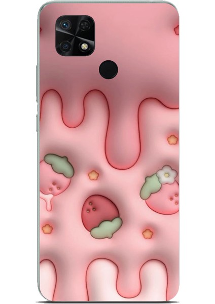 Redmi 10C - Poco C40 Uyumlu Çilekli Pasta Baskılı Silikon Kılıf