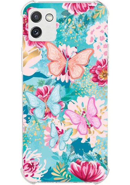 Samsung Galaxy A03 Uyumlu Kelebekler ve Çiçekler Baskılı Silikon Kılıf